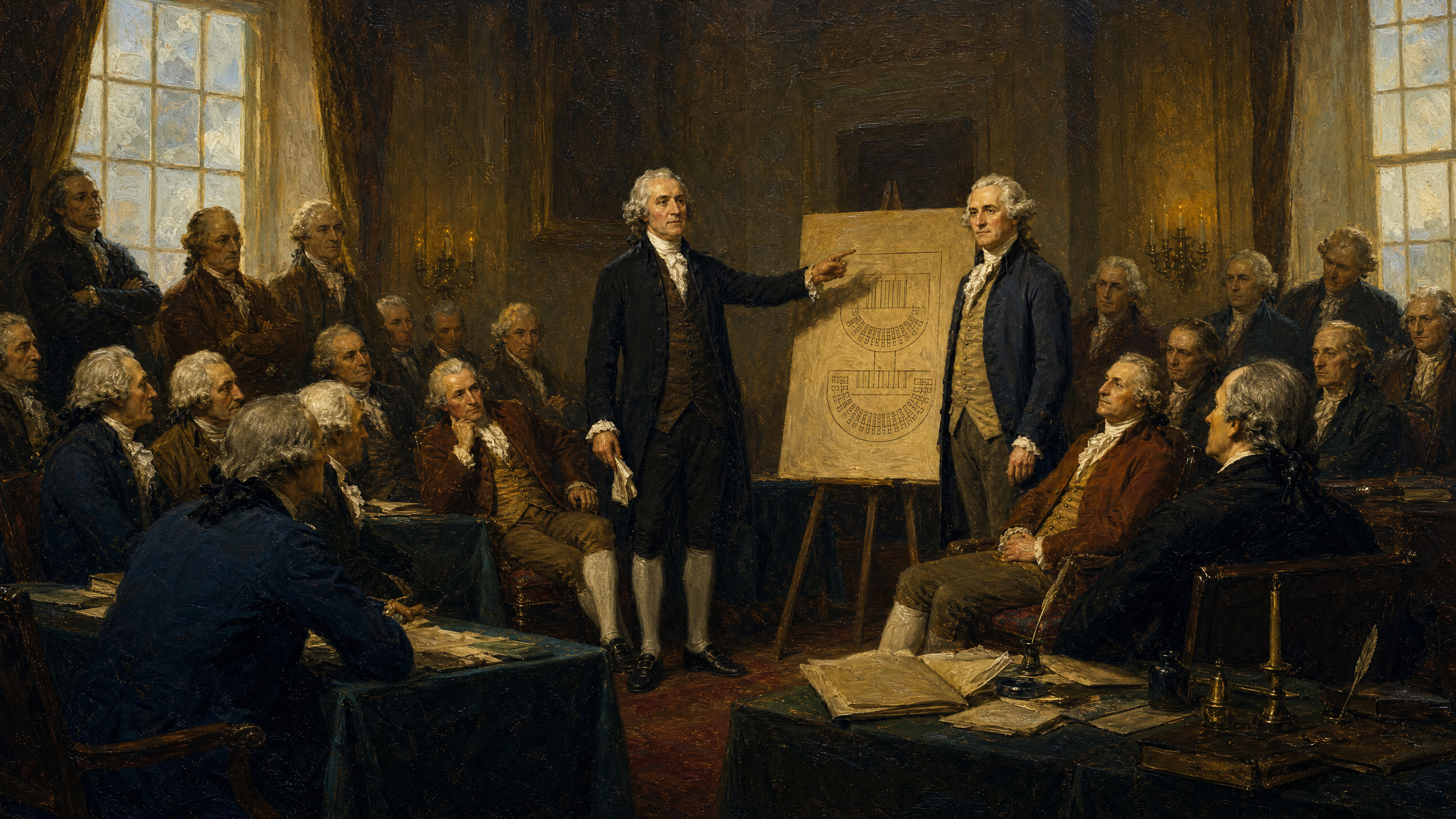 Roger Sherman and Oliver Ellsworth presenting the Great Compromise to the assembled delegates at the Constitutional Convention
